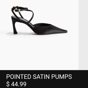 H&M Black Pointed Satin Pumps with Ankle Straps